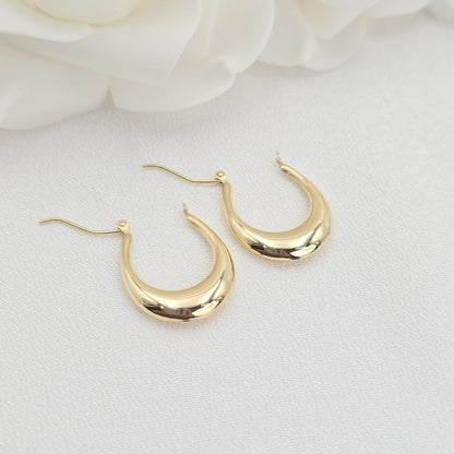 14k Polished Crescent Hoop Earrings - 4mm Thick - Fancy Earrings For Her - Real Gold - Minimalist