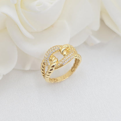 Solid 14k Gold Chunky Linked Ring - Fancy Jewelry - Perfect Gift