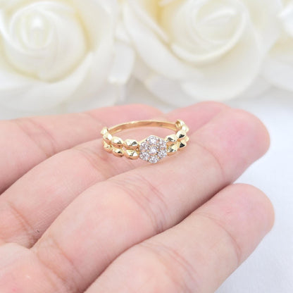 Solid 14k Gold Texture Flower Ring - Perfect For Her - Shiny & Elegant