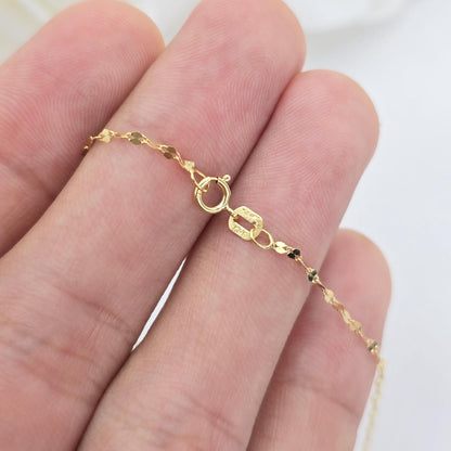 Dainty 14k Gold Mirror Chain - Hammered Necklace - Minimalist Fine Jewelry - Gift For Her