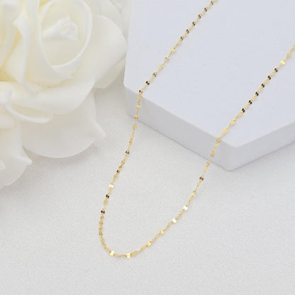 Dainty 14k Gold Mirror Chain - Hammered Necklace - Minimalist Fine Jewelry - Gift For Her