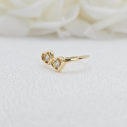 Solid 14k Gold Double Heart Ring - Fine Jewelry For Her - CZ - Elegant & Cute