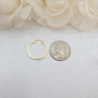 14k Gold 2mm Greek pattern Hoop Earrings - 22mm/0.86" - Versatile & Lightweight - For Her