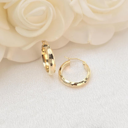 14k Gold Hammered Texture Hoop Earrings - 20mm, 30mm, 40mm - Shiny & Elegant - Fine Jewelry For Her