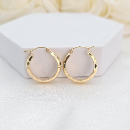 14k Gold Hammered Texture Hoop Earrings - 20mm, 30mm, 40mm - Shiny & Elegant - Fine Jewelry For Her