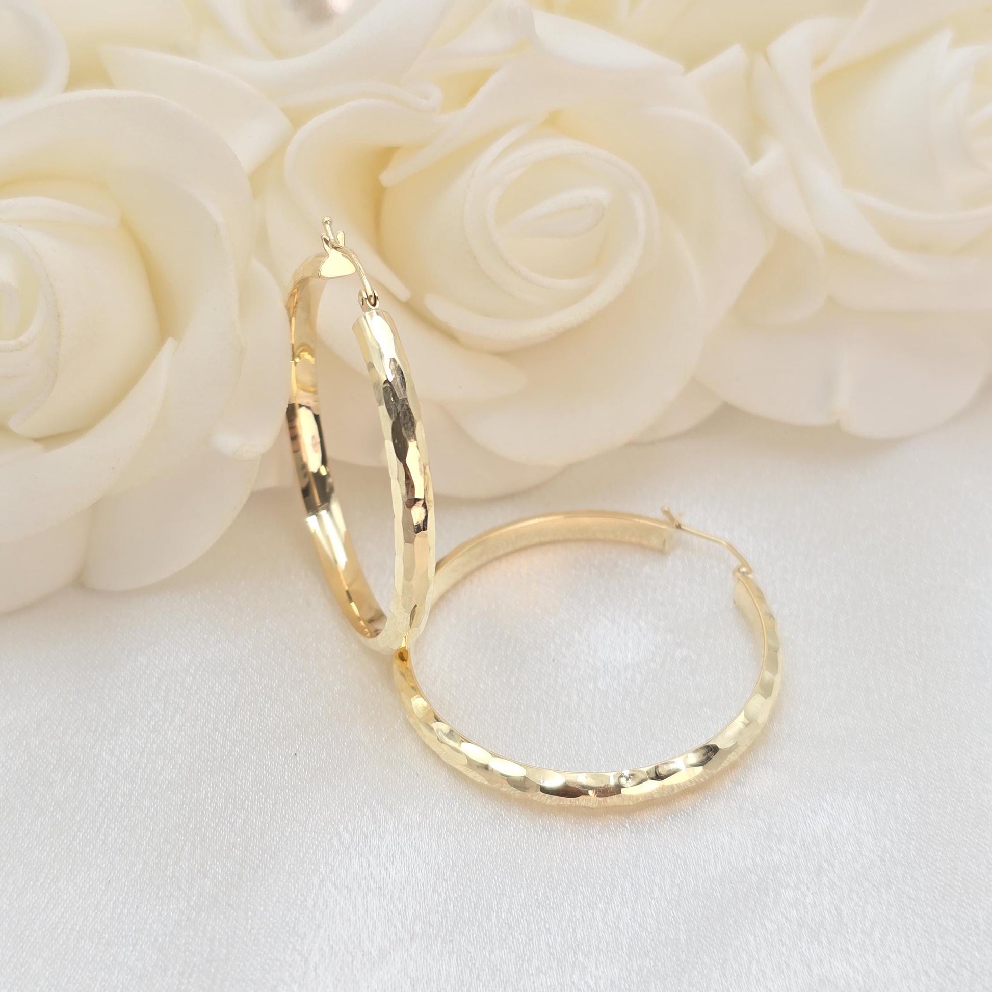 14k Gold Hammered Texture Hoop Earrings - 20mm, 30mm, 40mm - Shiny & Elegant - Fine Jewelry For Her