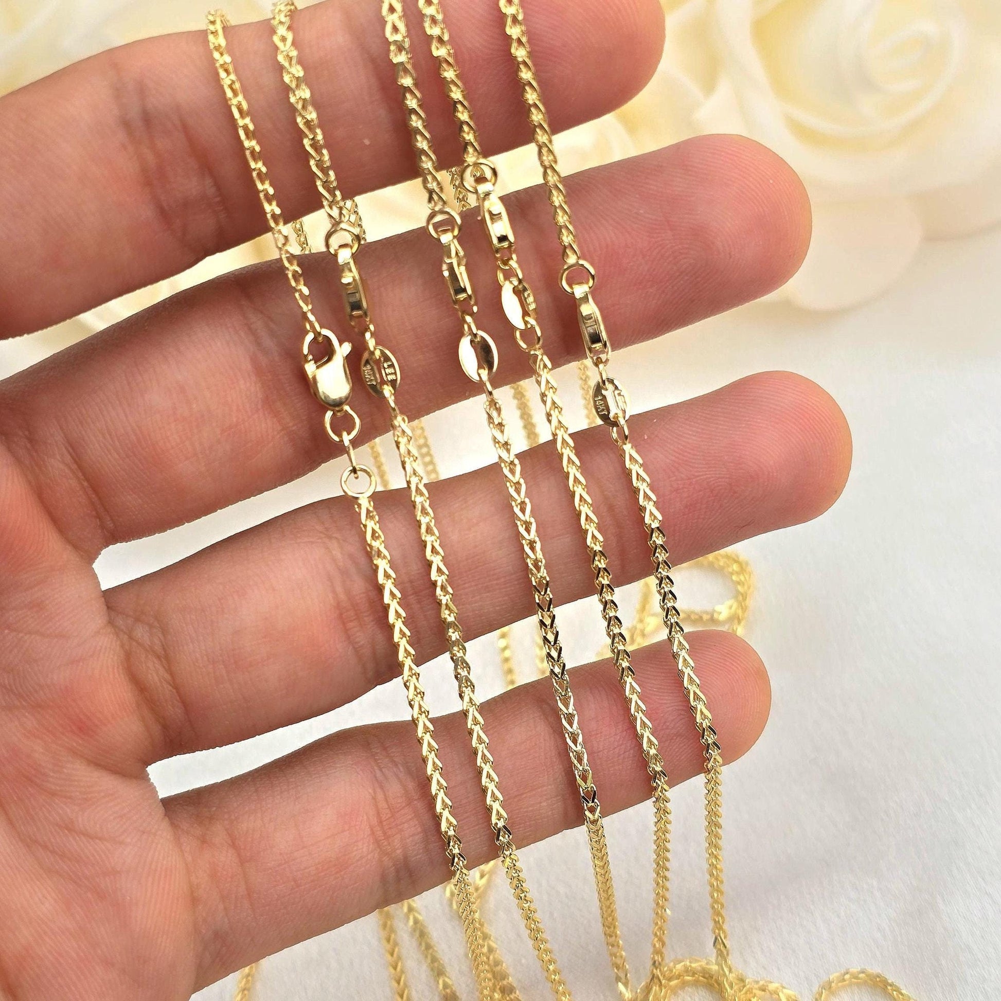 1.7mm 14k Gold Square Franco Chain Necklace - Genuine Gold, Available in 16-24 Inches, Unisex Gold Jewelry