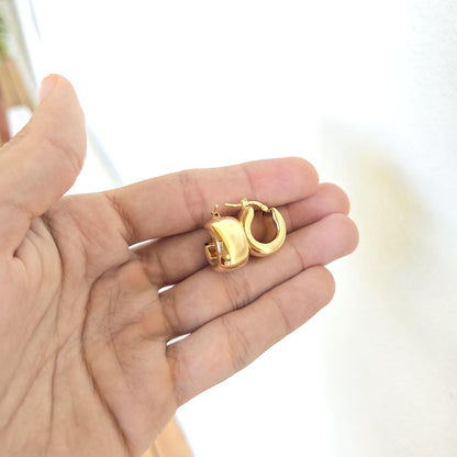 Chunky 14k Gold Huggie Earrings - 11mm Thick - Bold and Elegant Design - Polished Fine Earrings - For Her