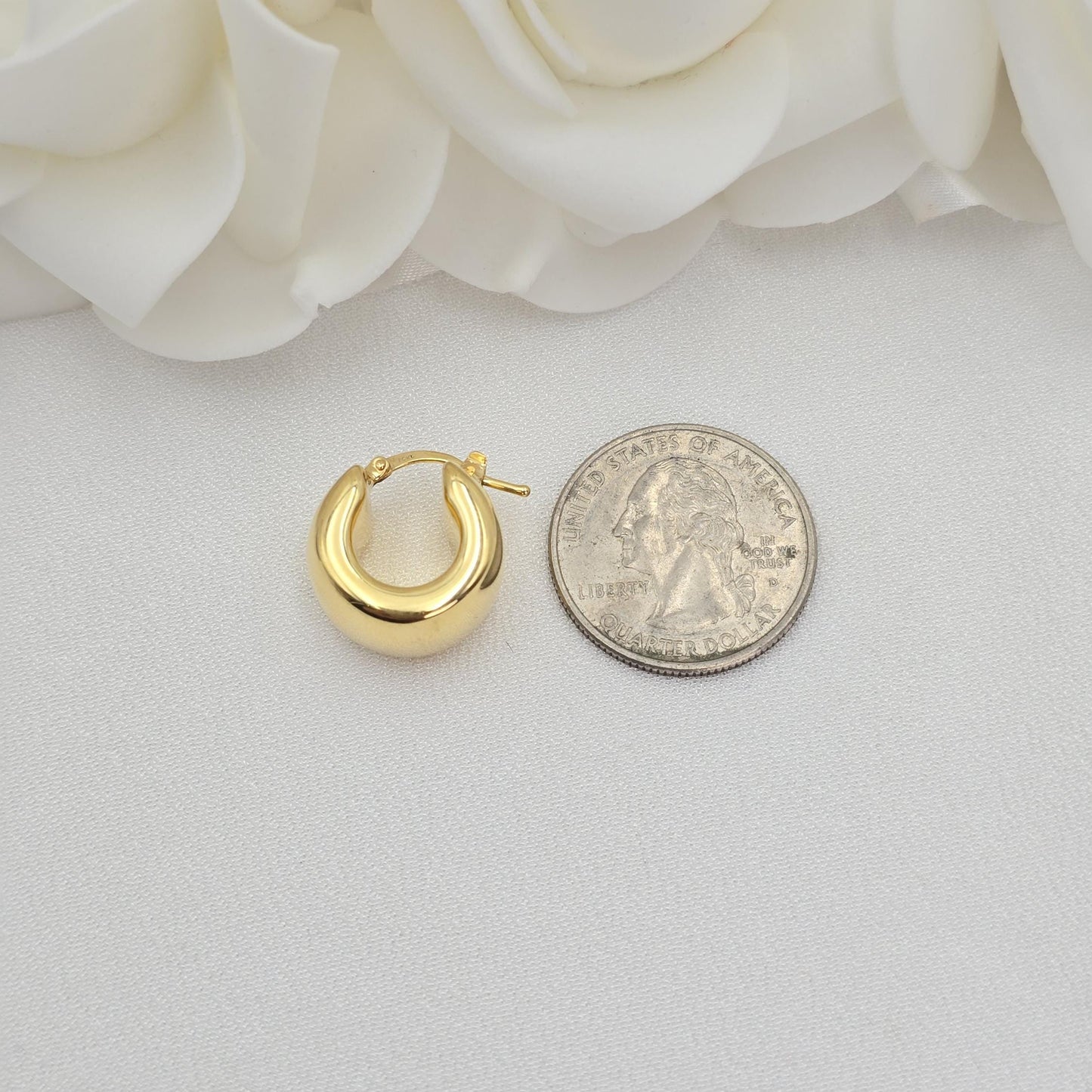 Chunky 14k Gold Huggie Earrings - 11mm Thick - Bold and Elegant Design - Polished Fine Earrings - For Her