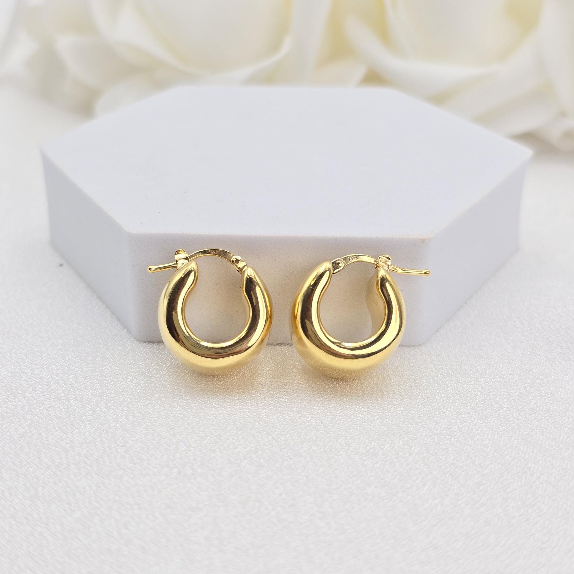 Chunky 14k Gold Huggie Earrings - 11mm Thick - Bold and Elegant Design - Polished Fine Earrings - For Her