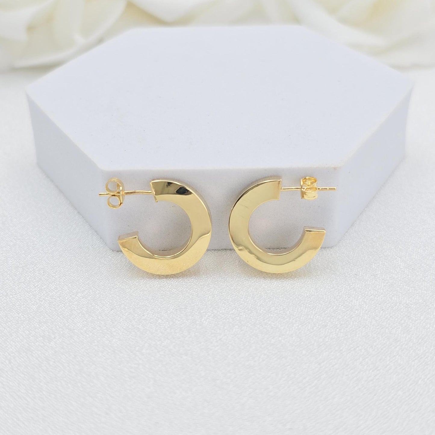 14k Gold Polished Earrings - C hoops - Thick Earrings - Minimalist Fine Jewelry - Gifts For Her