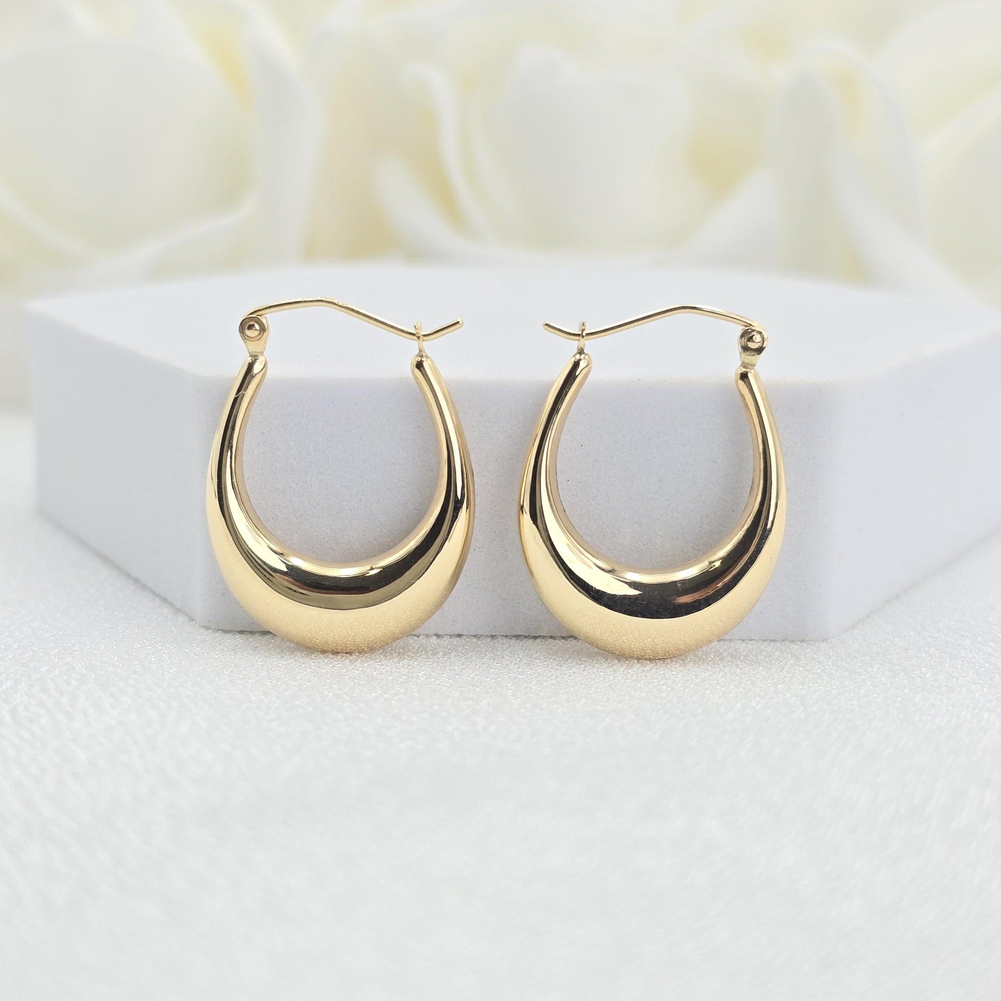 14k Polished Crescent Hoop Earrings - 4mm Thick - Fancy Earrings For Her - Real Gold - Minimalist