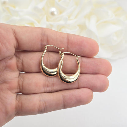 14k Polished Crescent Hoop Earrings - 4mm Thick - Fancy Earrings For Her - Real Gold - Minimalist