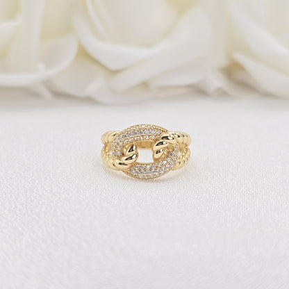 Solid 14k Gold Chunky Linked Ring - Fancy Jewelry - Perfect Gift