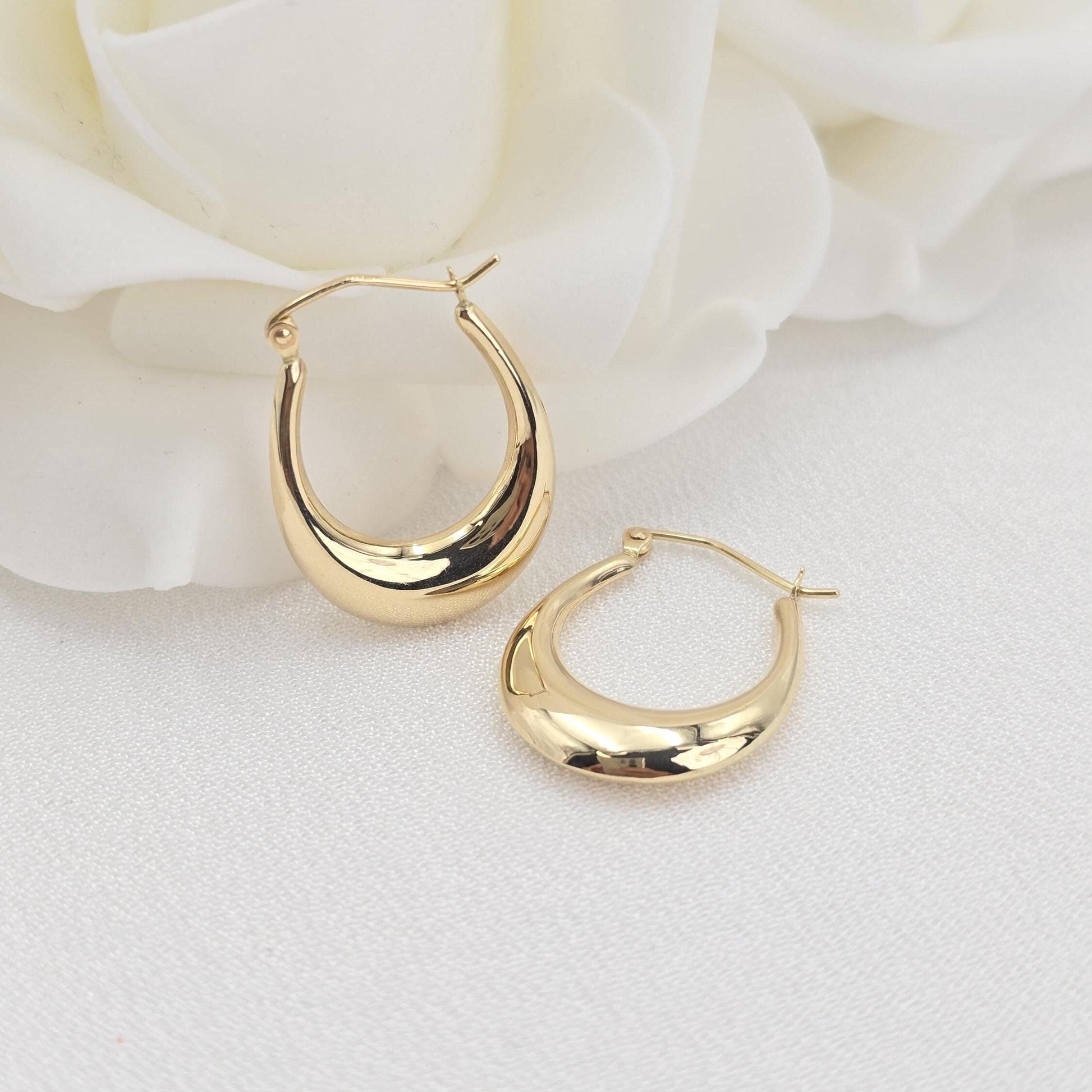 14k Polished Crescent Hoop Earrings - 4mm Thick - Fancy Earrings For Her - Real Gold - Minimalist