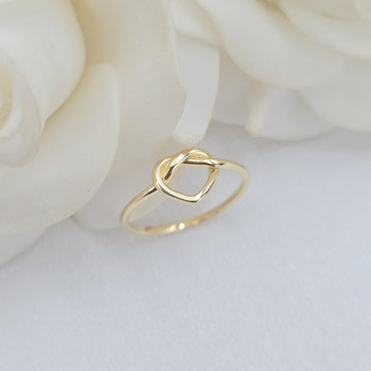 Dainty 14k Gold Knot Heart Ring - Minimalist Jewelry For Her - Cute & Elegant