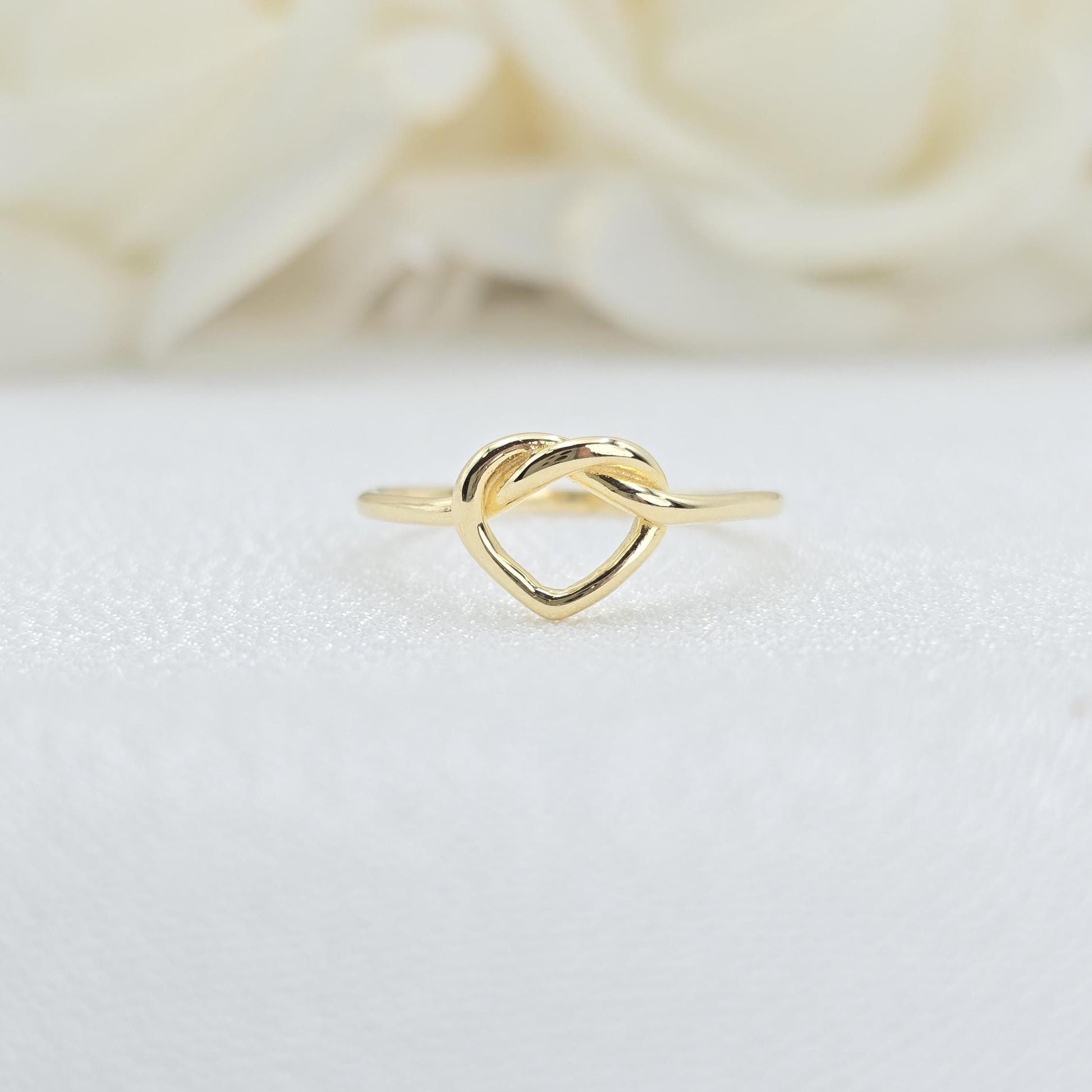 Dainty 14k Gold Knot Heart Ring - Minimalist Jewelry For Her - Cute & Elegant