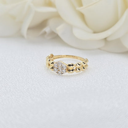 Solid 14k Gold Texture Flower Ring - Perfect For Her - Shiny & Elegant