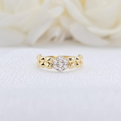 Solid 14k Gold Texture Flower Ring - Perfect For Her - Shiny & Elegant