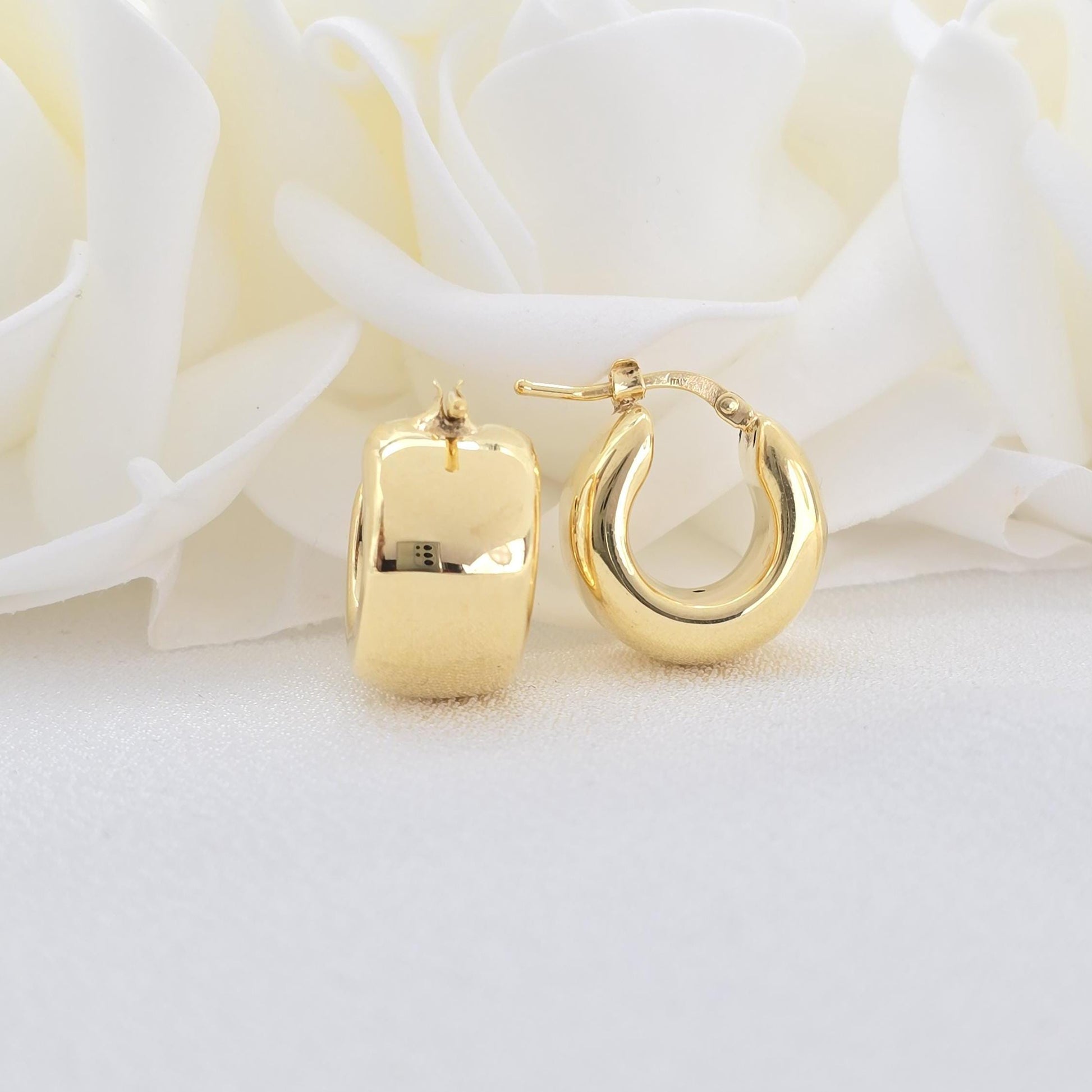 Chunky 14k Gold Huggie Earrings - 11mm Thick - Bold and Elegant Design - Polished Fine Earrings - For Her