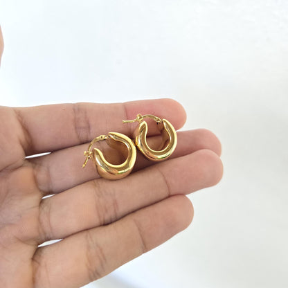 Chunky 14k Gold Huggie Earrings - 11mm Thick - Bold and Elegant Design - Polished Fine Earrings - For Her