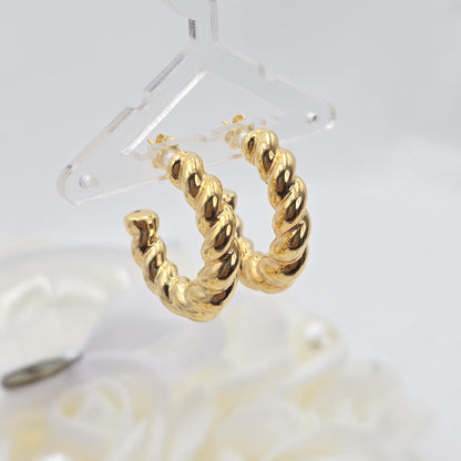 14k Gold Half Hoop Earring Set - 6mm Thick - C Hoops - Polished Shrimp Hoops - Women