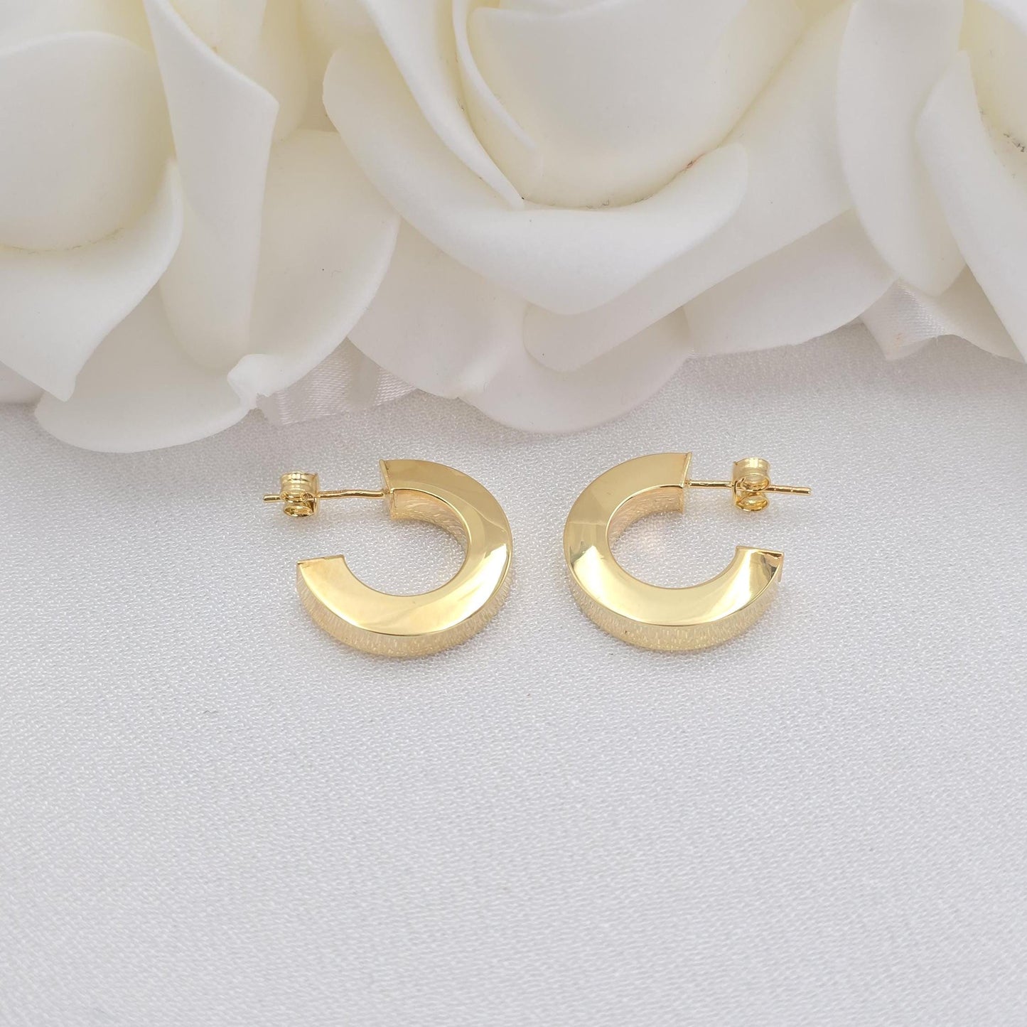 14k Gold Polished Earrings - C hoops - Thick Earrings - Minimalist Fine Jewelry - Gifts For Her