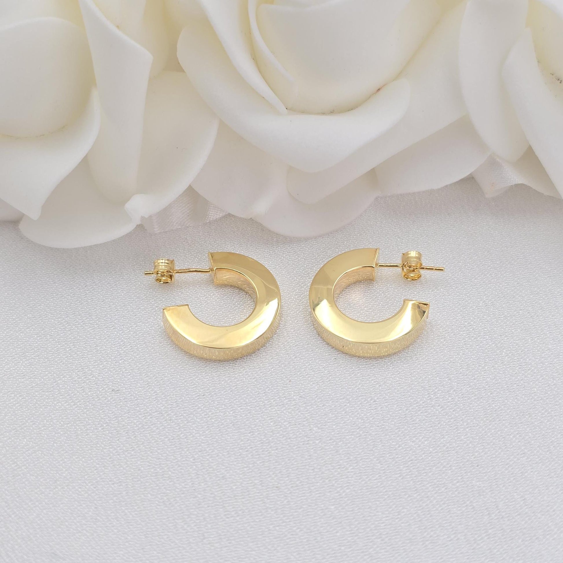 14k Gold Polished Earrings - C hoops - Thick Earrings - Minimalist Fine Jewelry - Gifts For Her