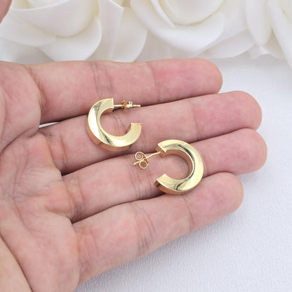 14k Gold Polished Earrings - C hoops - Thick Earrings - Minimalist Fine Jewelry - Gifts For Her