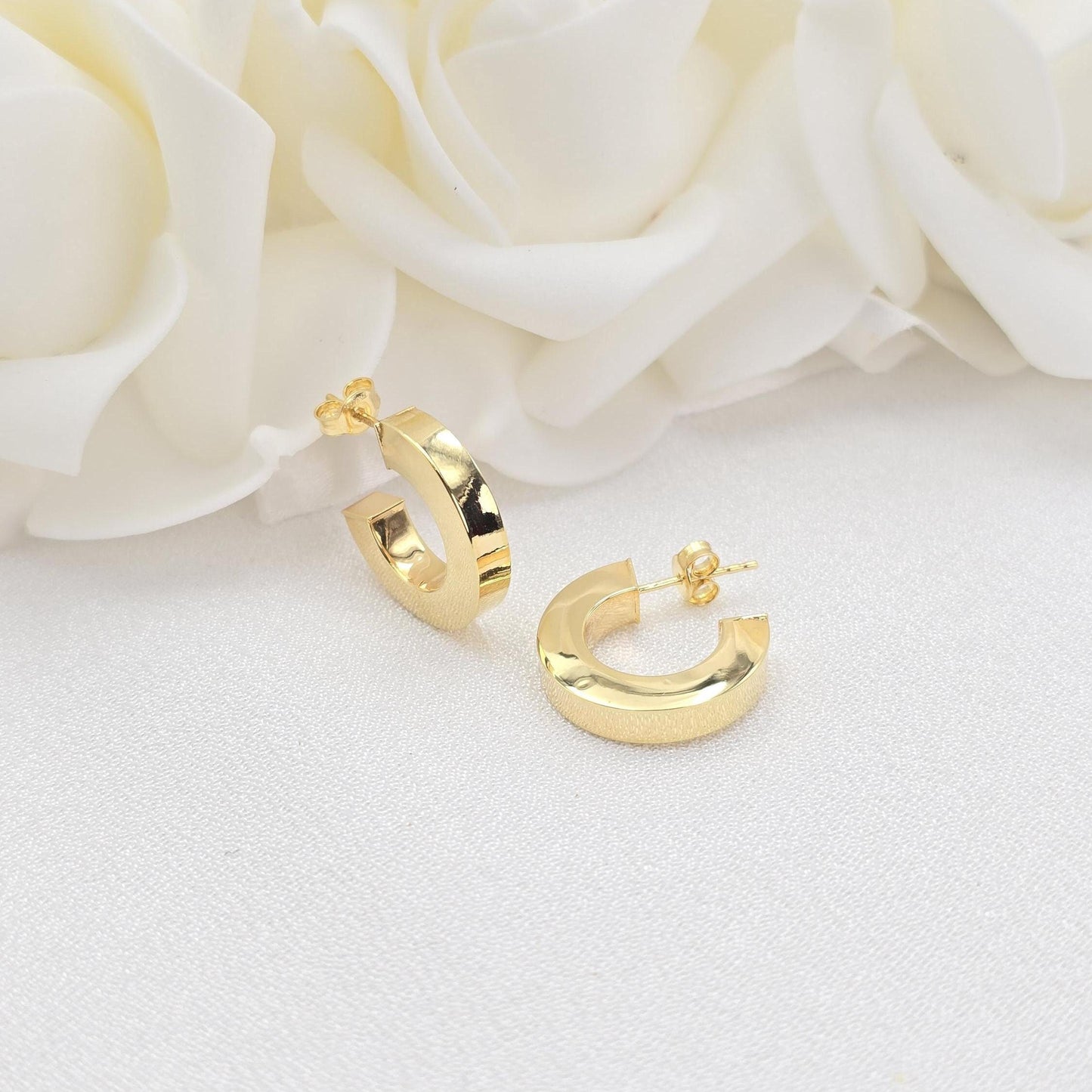 14k Gold Polished Earrings - C hoops - Thick Earrings - Minimalist Fine Jewelry - Gifts For Her