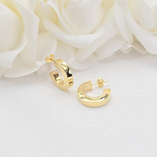 14k Gold Polished Earrings - C hoops - Thick Earrings - Minimalist Fine Jewelry - Gifts For Her