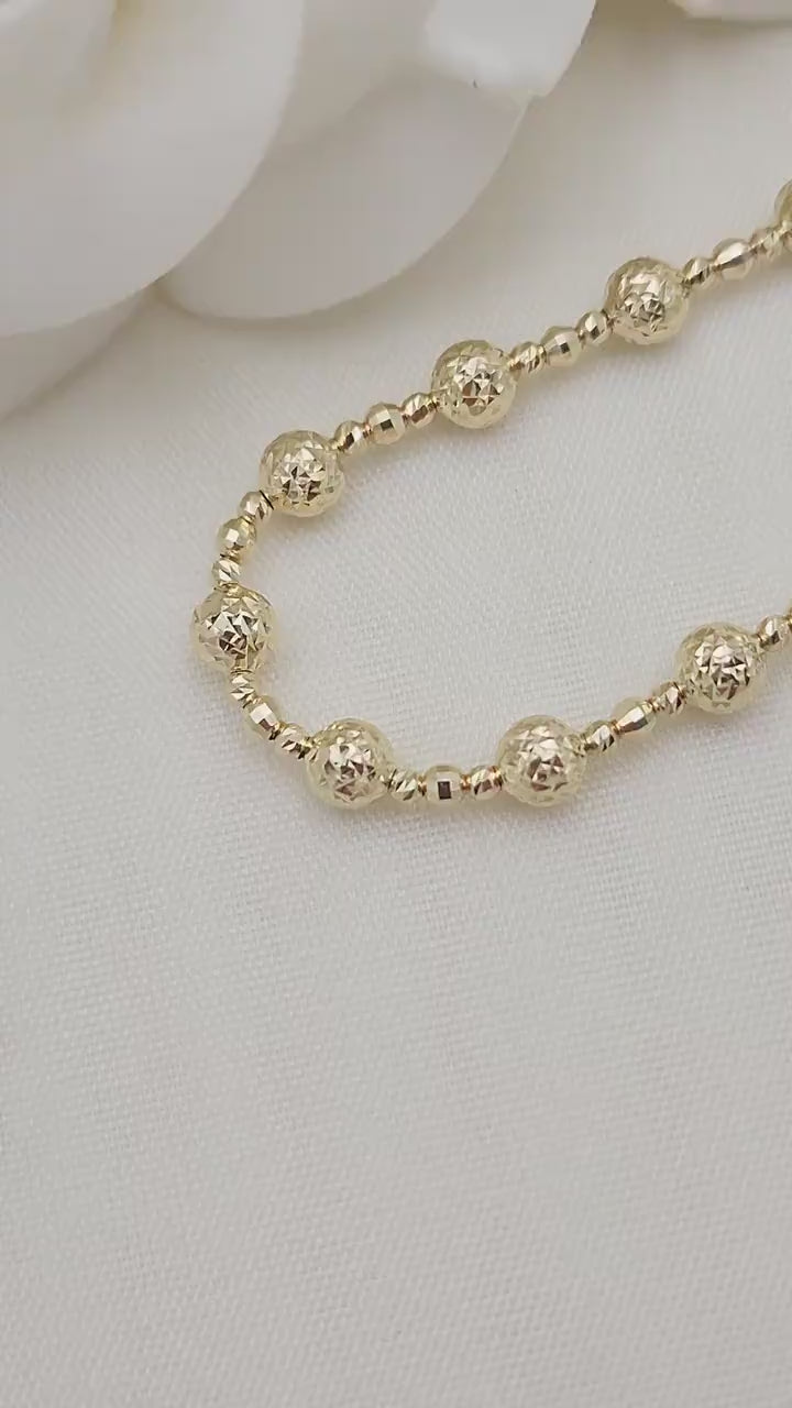 Real 14k Gold Diamond Cut Bead Bracelet - 7 1/4 Inches - 5mm - Shiny and Unique