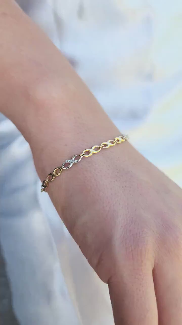 Real 14k Gold Infinite Bracelet - 7.25 Inches - White and Yellow Gold - 4MM Thick - For Her