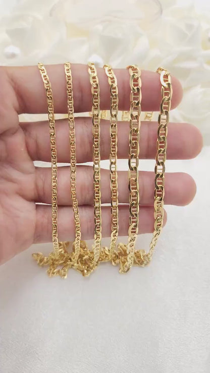 Real 14k Gold Thick Mariner Anchor Link Chains - 2.5mm, 3.2mm, 4.8mm - Elegant & Versatile