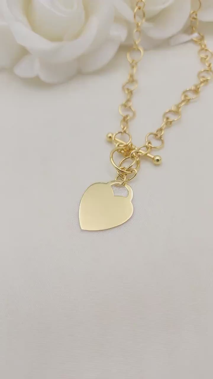 14K Yellow Gold Toggle Heart Necklace - Fancy jewelry - Fine jewelry - Everlasting -