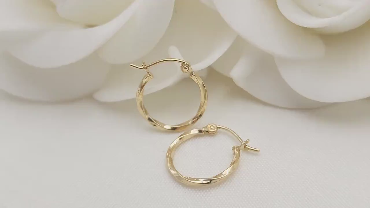 Dainty 14K Yellow Gold Twisted Hoop Earrings - 15MM - 1.5MM Thick - Unique and Versatile - For Everyday - Shiny and Modern