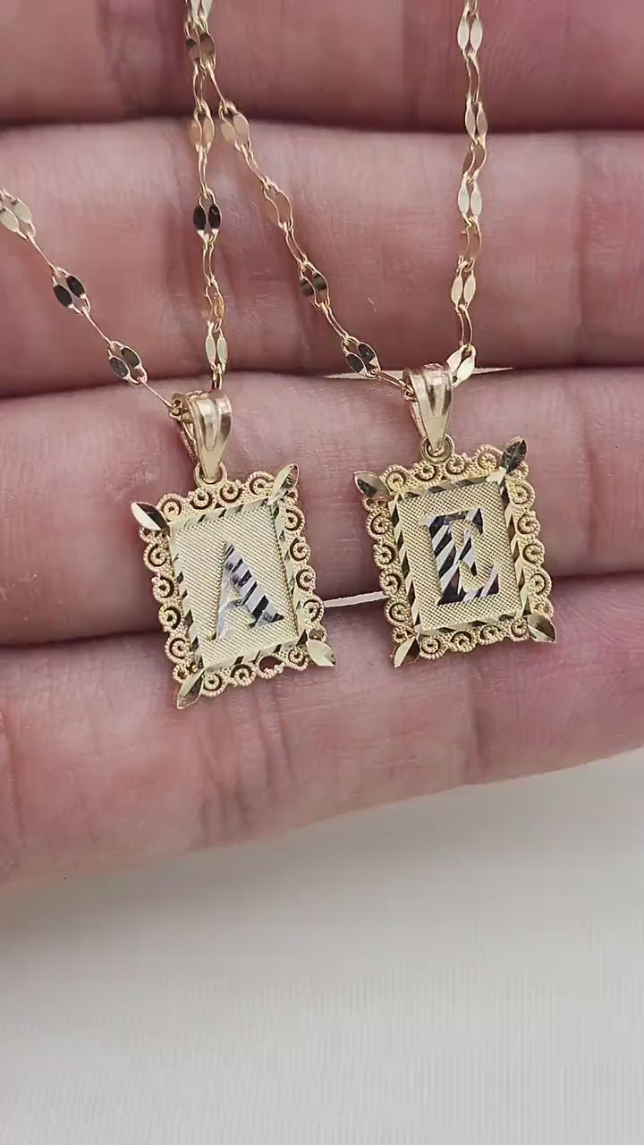 Solid 14k Gold Initial Pendant - Square Pendant - A-Z Charms - Perfect Gift - Diamond Cut