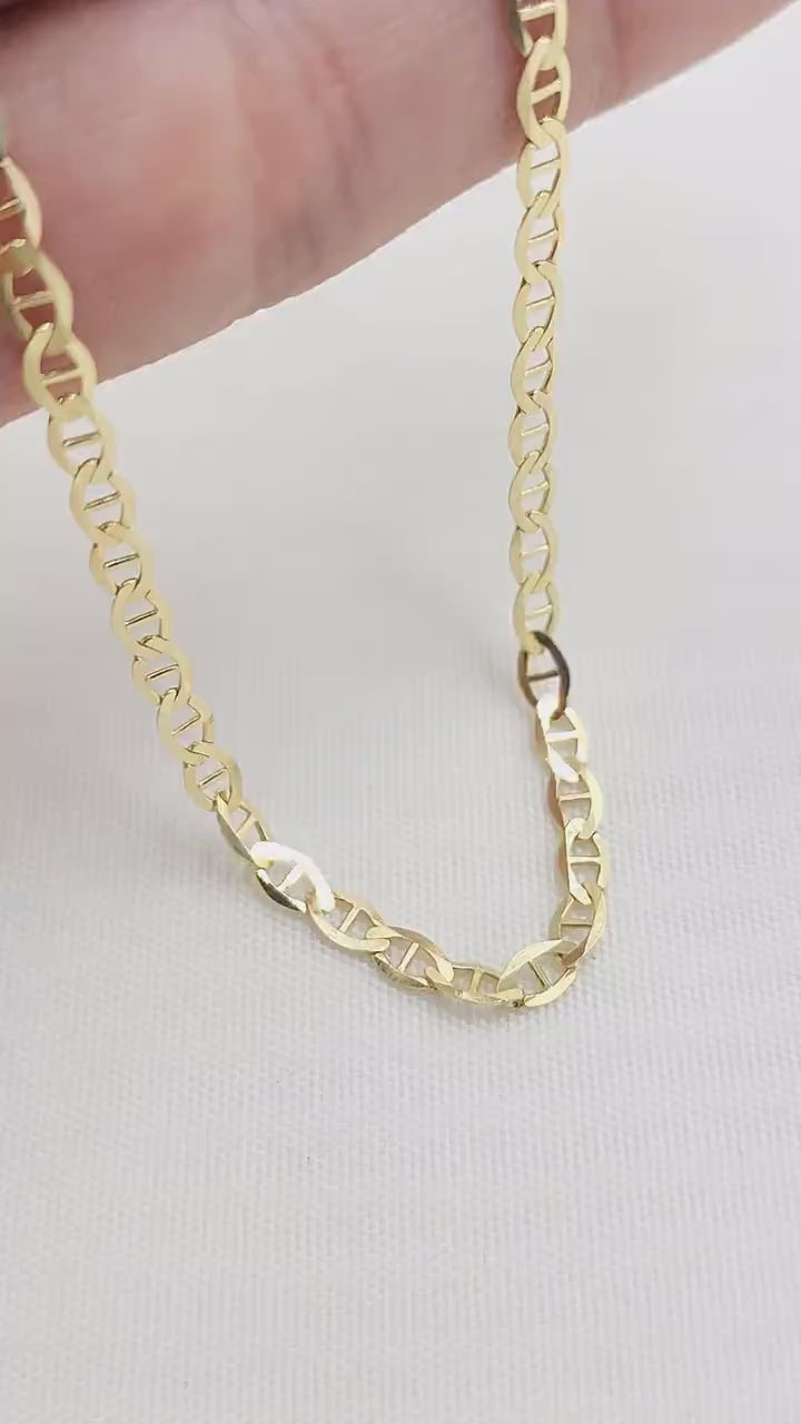 Solid 14k Gold Mariner Chain - 16, 18, 20, 22, 24 Inches - 3.1mm - Shiny And Elegant - Unisex -Perfect Gift