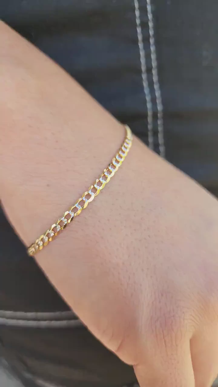 Solid 14k Gold Diamond Cut Cuban Link Bracelet - 7 Inches - 3.2MM - Perfect for kids & women