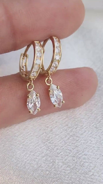 Real 14k Gold Marquise Huggies Earrings - 12mm - Perfect For Her Small Hoops For Girls And Women