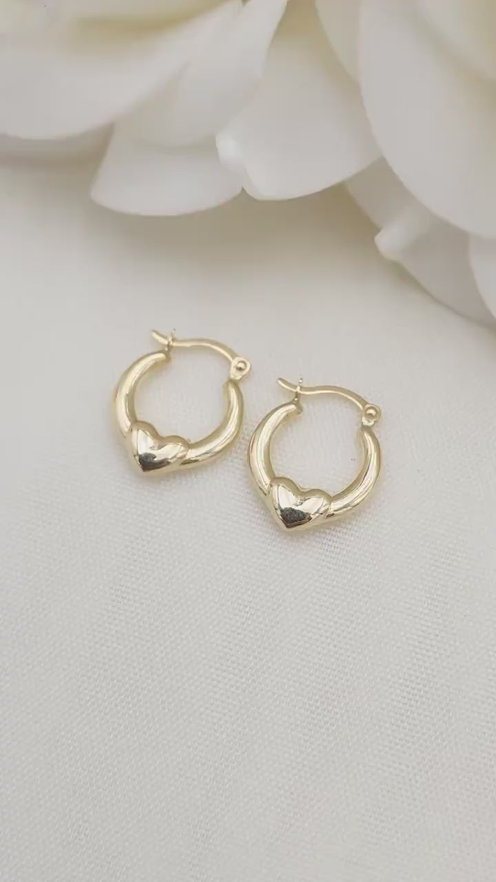 14k Mini Hearts Hoop Earrings - 13MM - Fine Jewelry