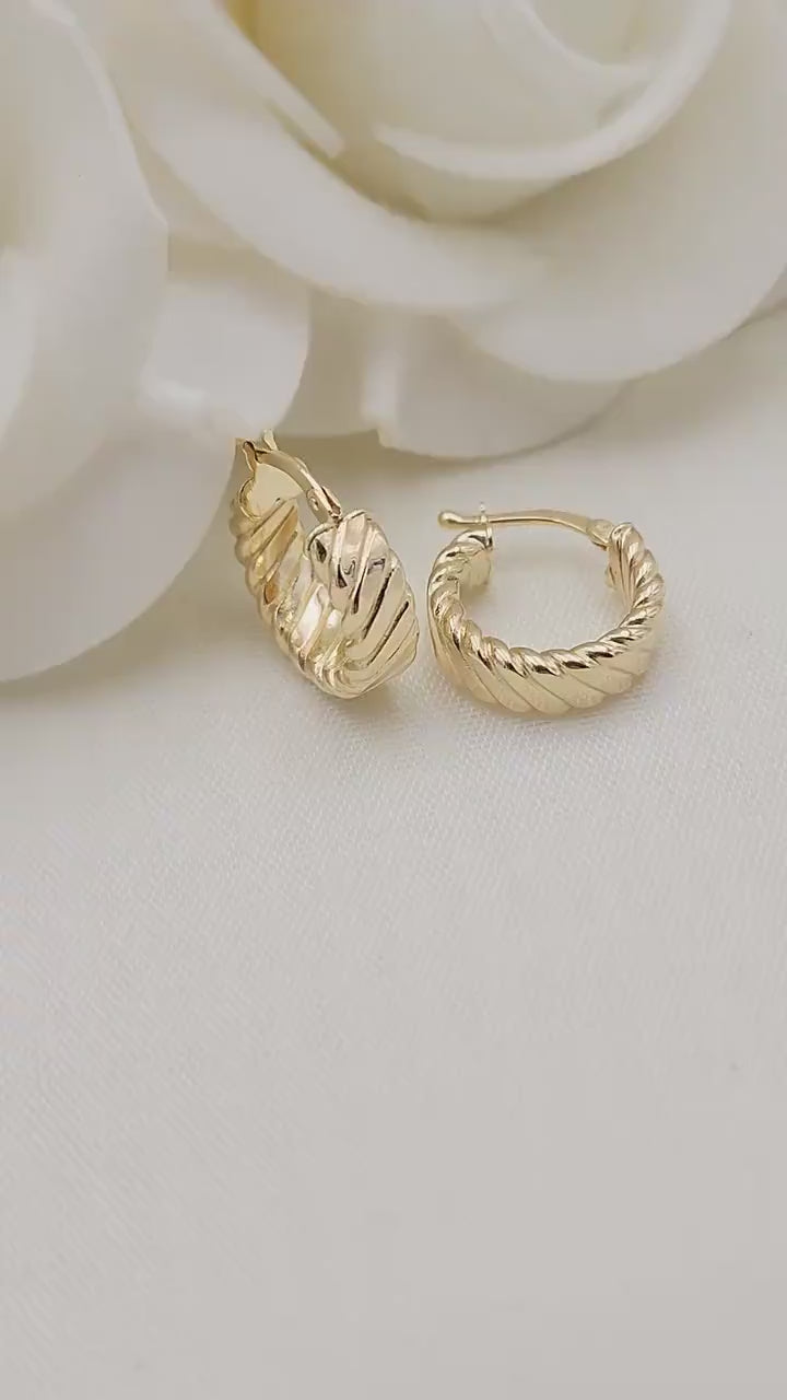 Croissant 14k Gold Hoop Earrings -  Square Croissant - 4mm Thick - Elegant & Everlasting - For Her - Modern Jewelry