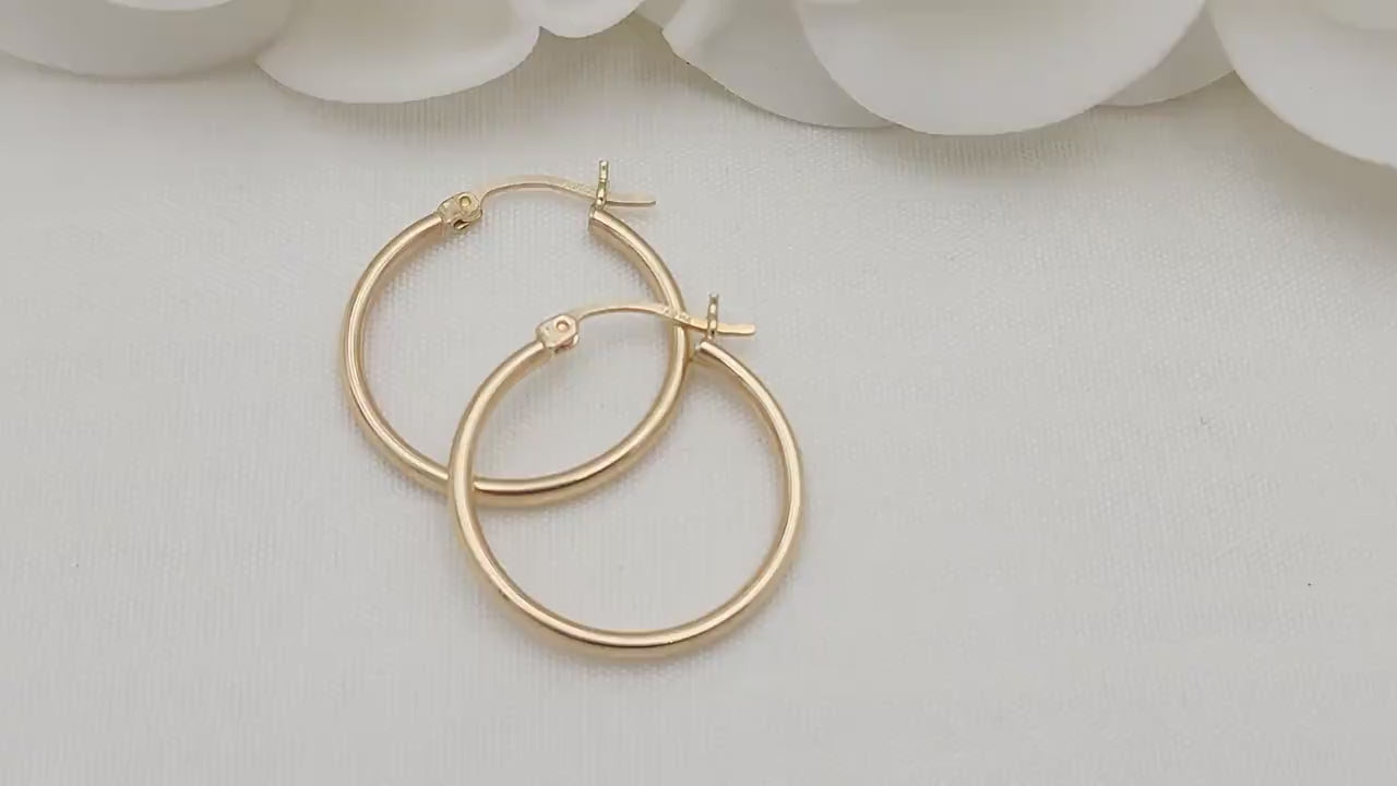 25MM Real 14k Gold Polished Hoop Earrings - 2MM Thick - Fine Jewelry - For Her