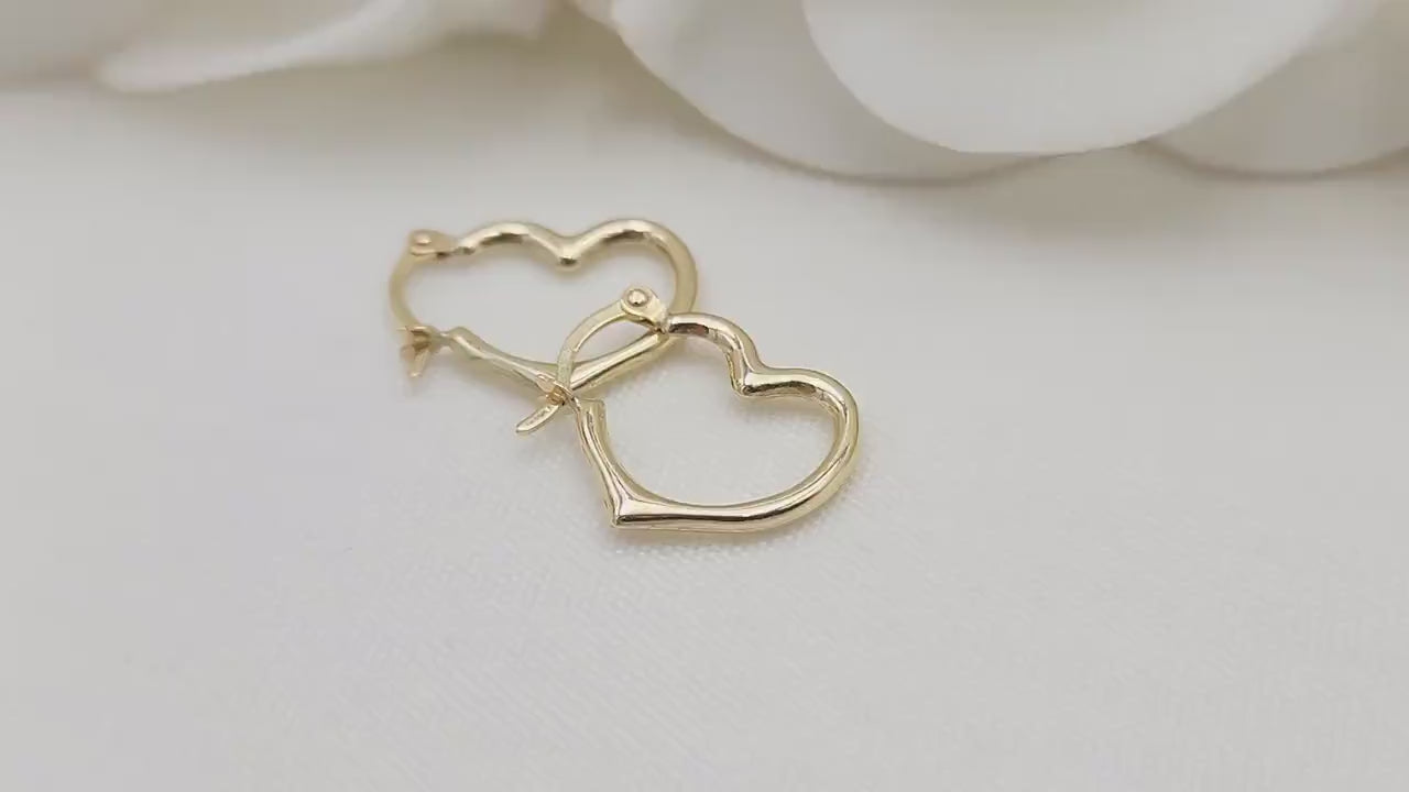 Small 14k Gold Heart Hoop Earrings - 16MM - 1.5MM Thick - Perfect For Everyday - Fine Jewelry - For her - For Kids