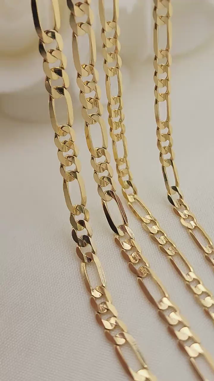 Solid 14k Gold Close Link Figaro Chains - 1MM, 2MM, 3MM, 3.9MM, 4.6MM - For Her - For Him - Real Gold