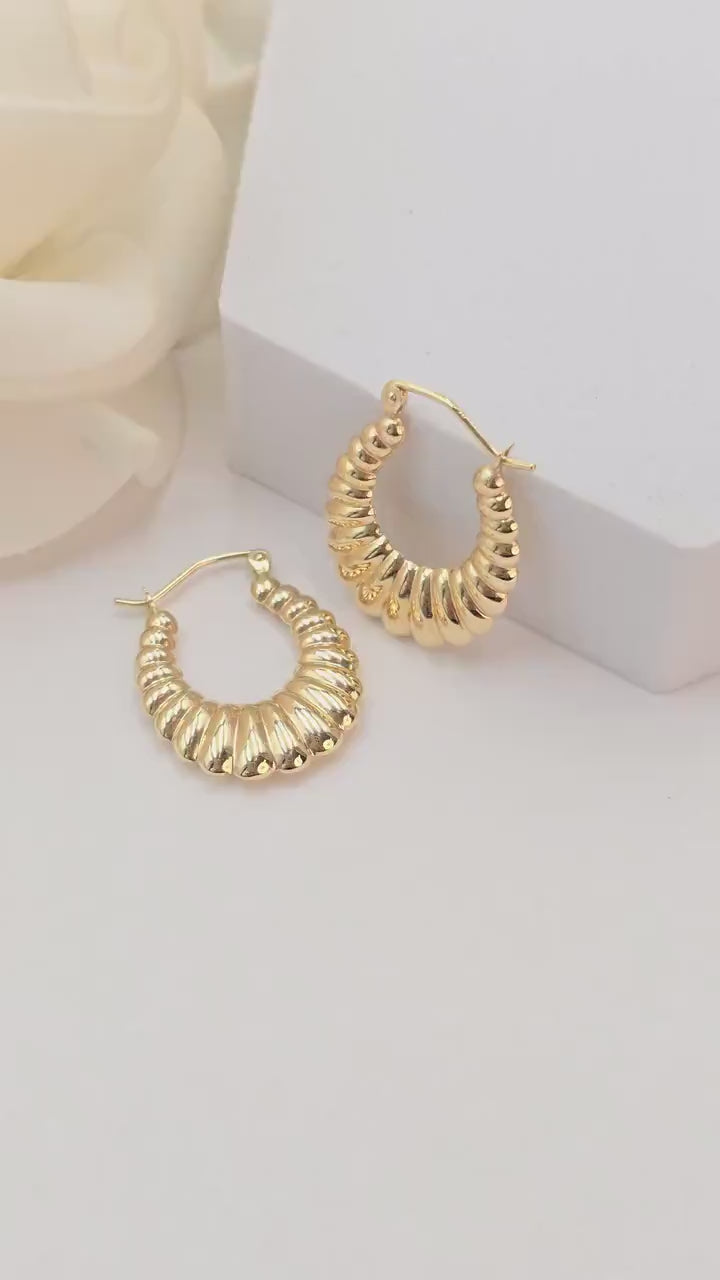 Genuine 14k Gold Classic Shrimp Hoop Earrings - Everyday Earrings - For Her - 3mm Thick - Gift Idea