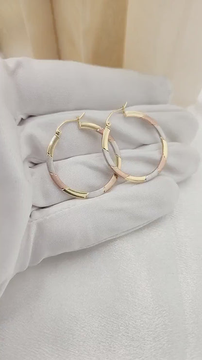 Unique 14k Gold 30mm Tricolor Gold Hoops Earrings - Lightweight & Versatile - Everyday Hoops - Gift For Her