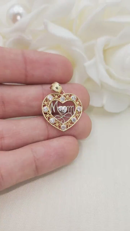 Solid 14k Gold Mom Heart Pendant - Perfect Gift For Her - Big Heart Mom Charm - 20mm