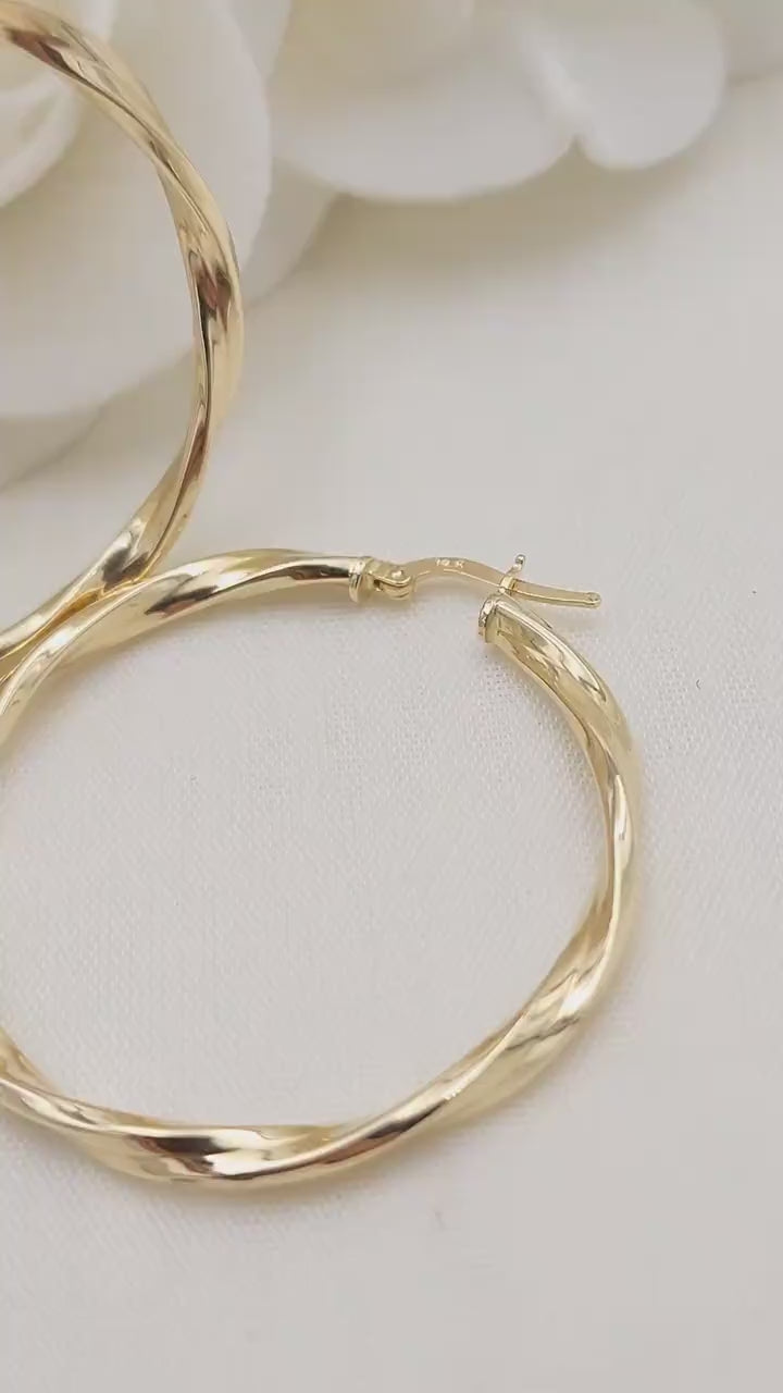 Real 14k Gold 3mm Twisted Hoop Earrings - 42mm - Real Gold - Fine Modern Jewelry For Her - Perfect Birthday, anniversary gift