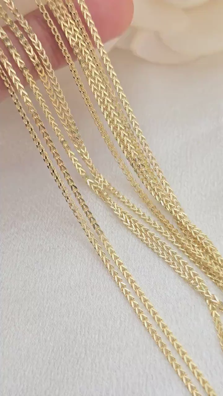 1.7mm 14k Gold Square Franco Chain Necklace - Genuine Gold, Available in 16-24 Inches, Unisex Gold Jewelry